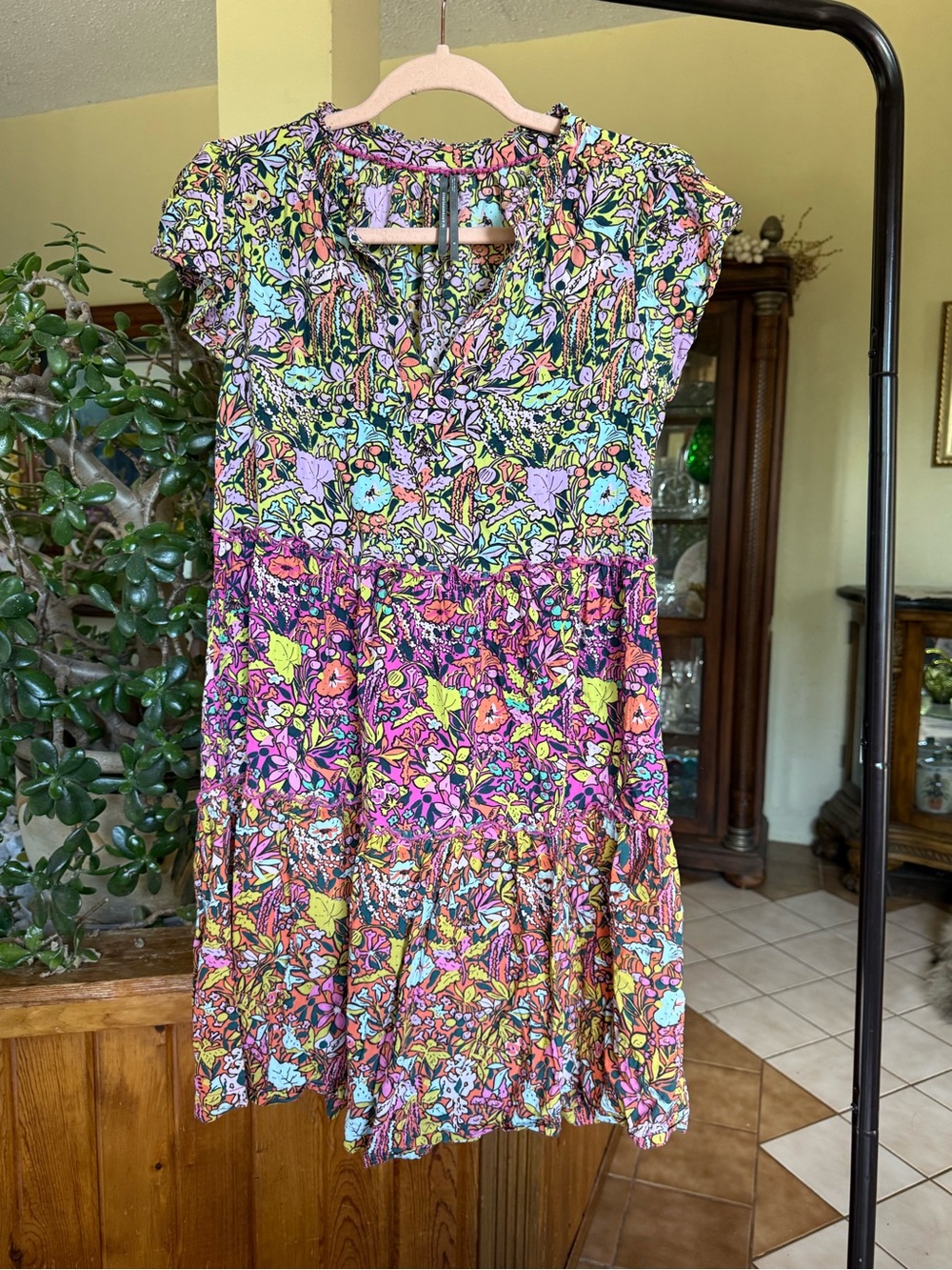 Vibrant Floral Tiered Summer Dress - Multicolor
